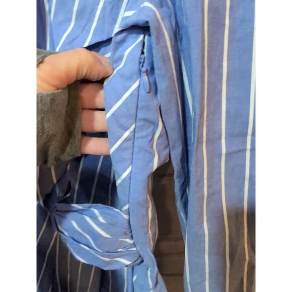 LOFT Shirt Dress Sz 16 Blue White Striped Long Sleeve Wrap Midi V-Neck - Picture 7 of 15